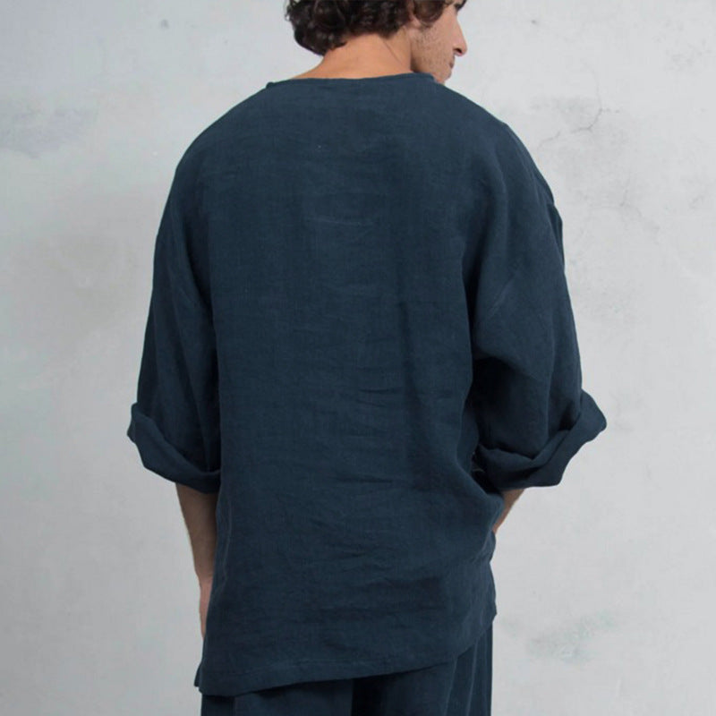 Men's casual high linen with Henley neckline and practical kangaroo pocket Lune London