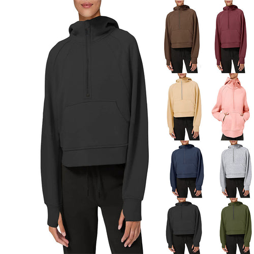 Ladies fleece hooded sweatshirt with half-zip Amarae