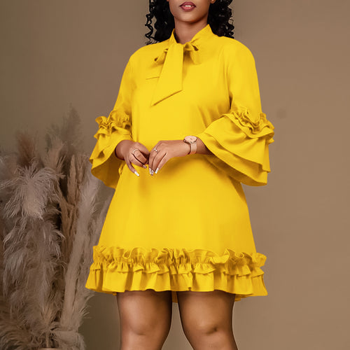 Amarae Women's Shirt Dress with Bow Accent and Ruffled Sleeves