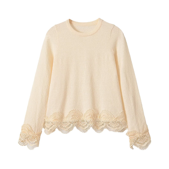 Women's fine knit sweater with lace trim and scalloped edge Amarae