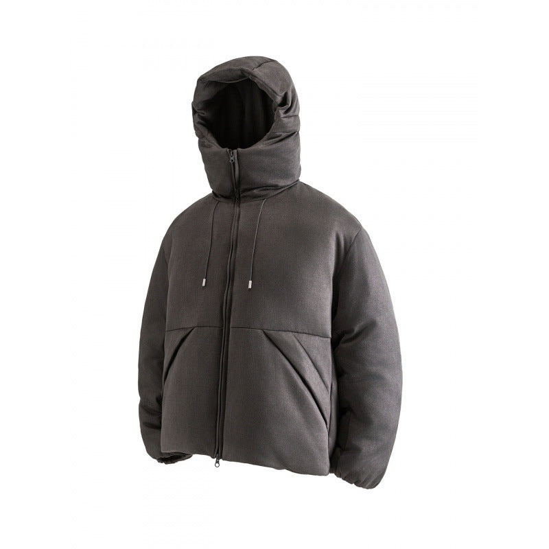 Unisex Padded Hooded Jacket in Boxy Cut with High Shawl Collar and Kangaroo Pockets Amarae