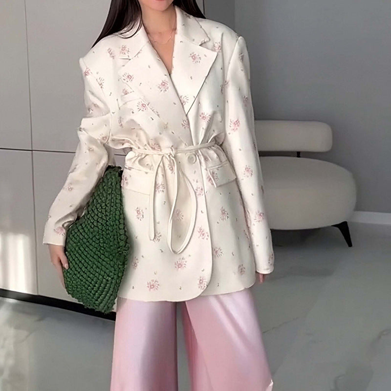 Ladies Tailored Wrap Blazer with Shoulder Pads and Tying Belt Amarae