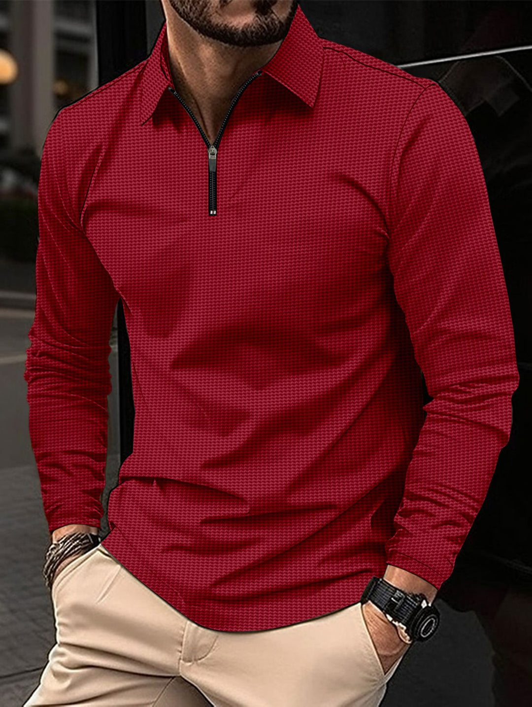 Men's long sleeve t-shirt with modern high collar and stylish zipper Lune London