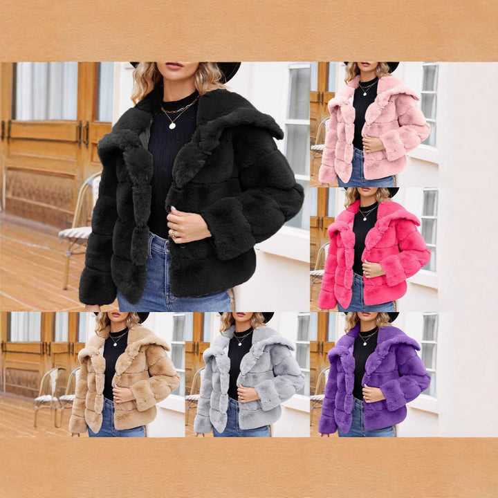 Ladies Hooded Faux Fur Fashion Jacket with Textured Design Lune London