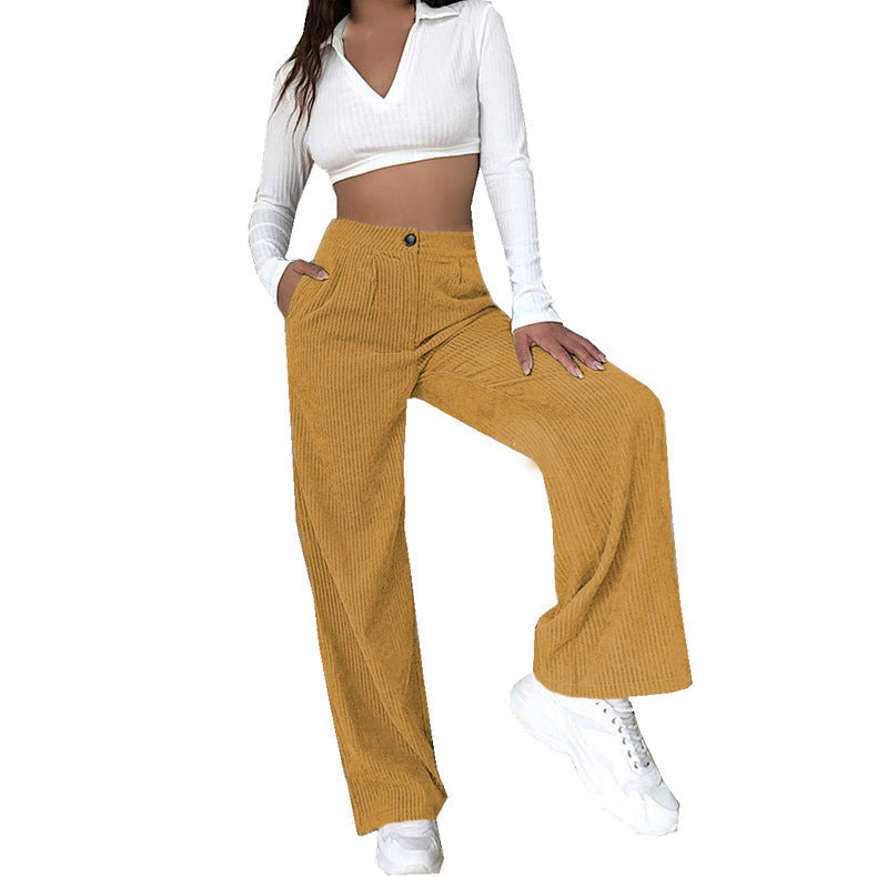 Women High-Quality Corduroy Pants with Wide Leg and High Waist Lune London