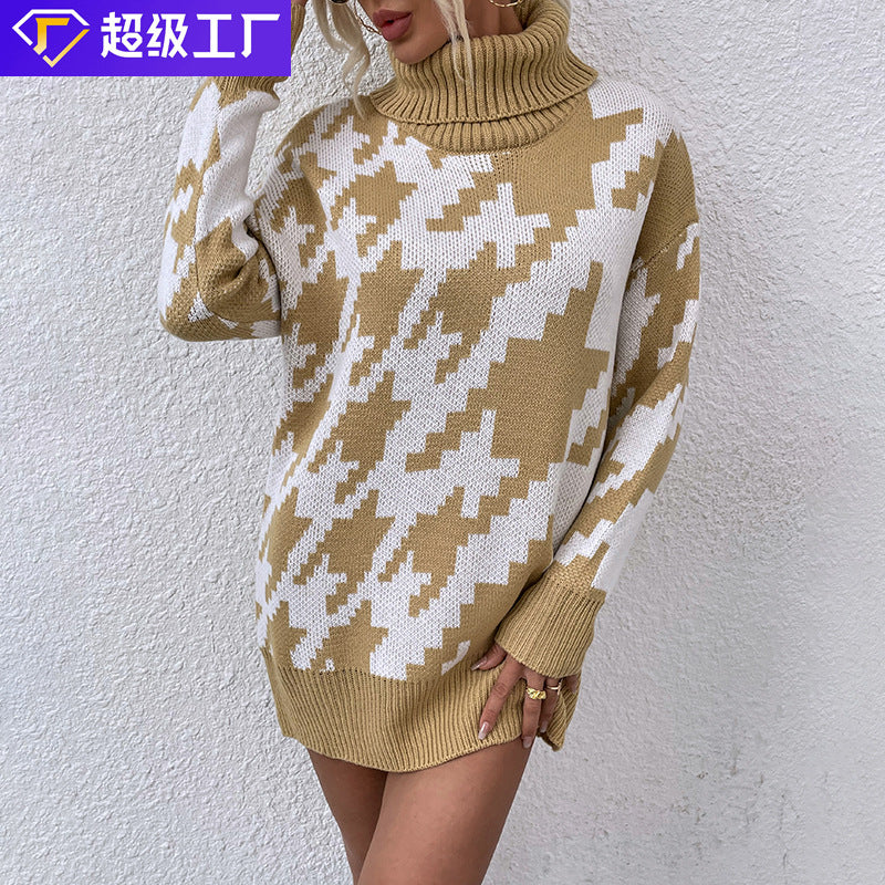 Oversized sweater for women with high collar and modern pattern Lune London