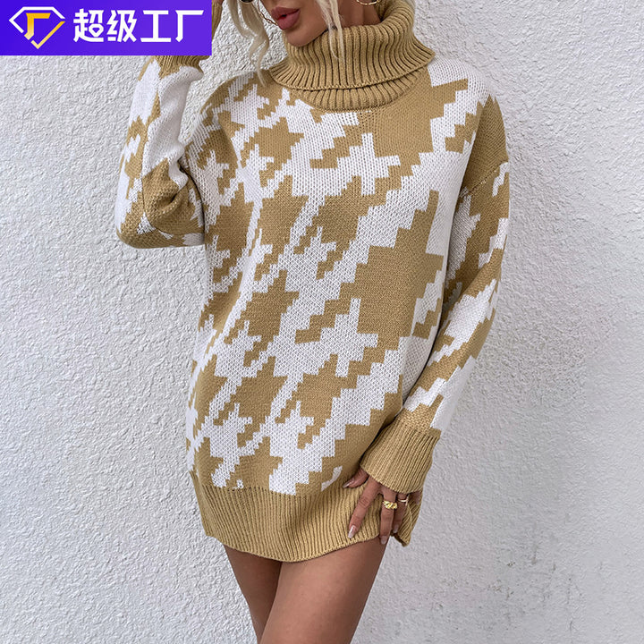 Oversized sweater for women with high collar and modern pattern Lune London