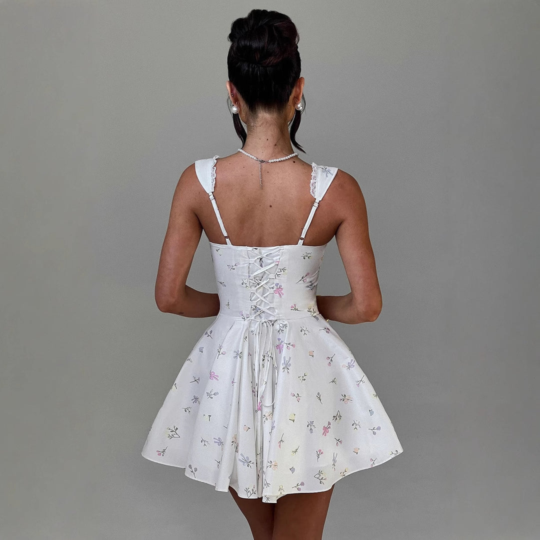 Women's Playful Short Dress with Feminine Lacing and Delicate Ruffle Details Lune London