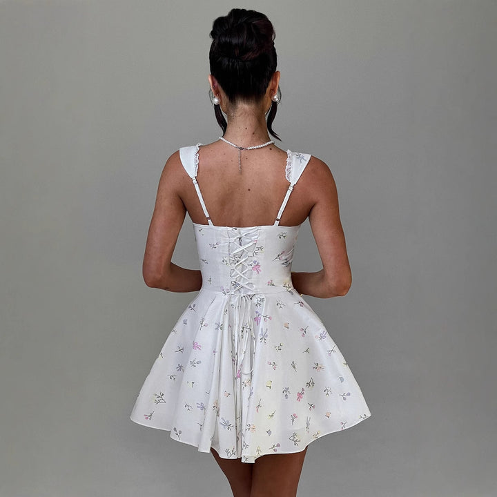 Women's Playful Short Dress with Feminine Lacing and Delicate Ruffle Details Lune London