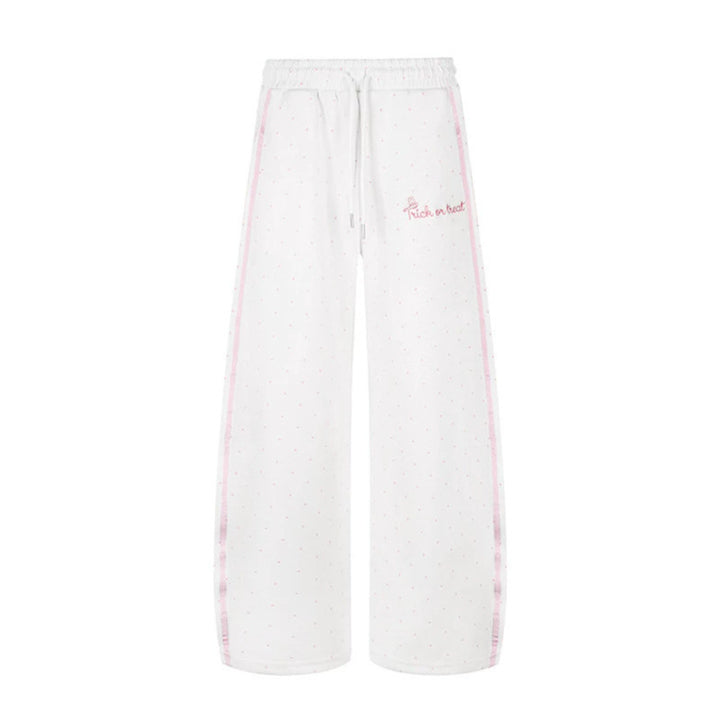 Women's Extra Wide Palazzo Sweatpants in Polka Dot Design with Elastic Comfort Waistband and Side Contrast Stripes Amarae