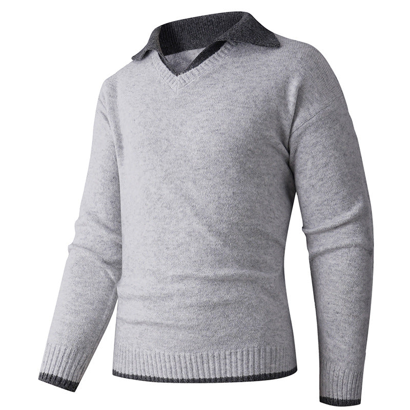 Men's V-neck sweater with shirt collar and fine structure Lune London