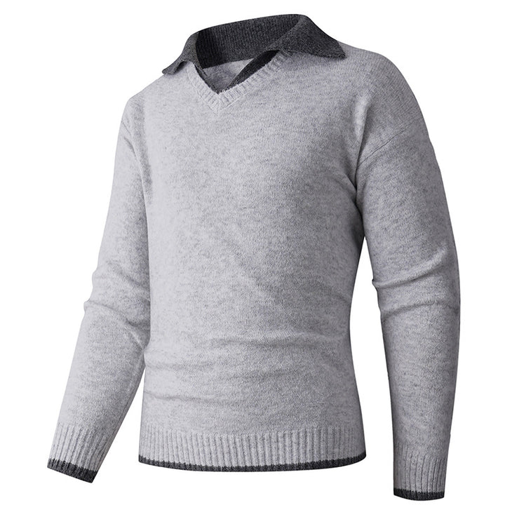 Men's V-neck sweater with shirt collar and fine structure Lune London