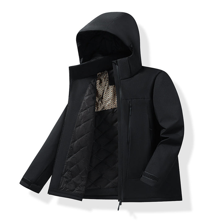 Men's Water-Repellent Quilted Thermal Outdoor Jacket with Hood and Concealed Zipper Pockets Amarae
