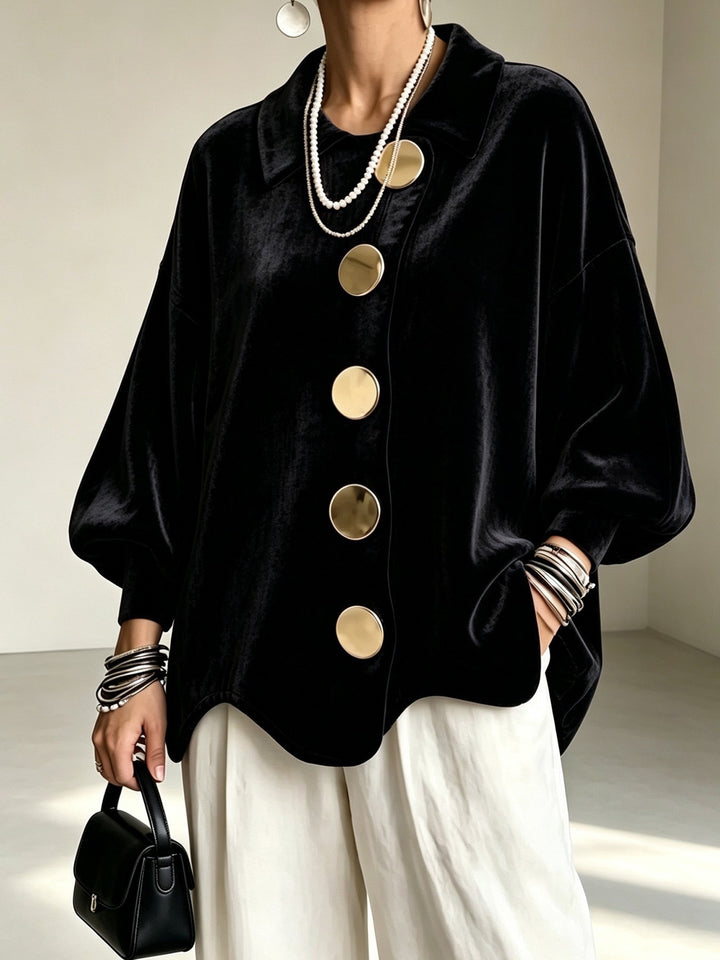Women's Oversized Velvet Jacket with Large Decorative Buttons and Balloon Sleeves Amarae