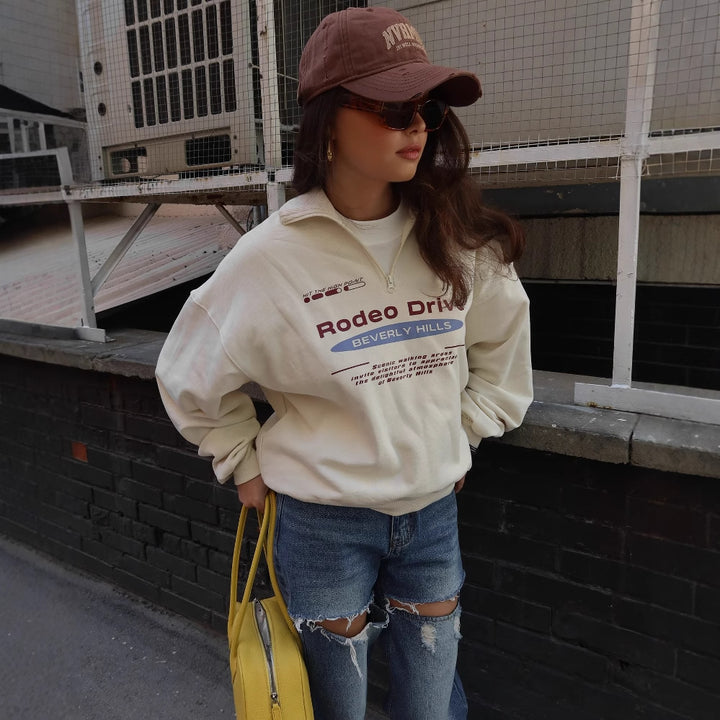 Women's sweatshirt with high collar and trendy print Lune London
