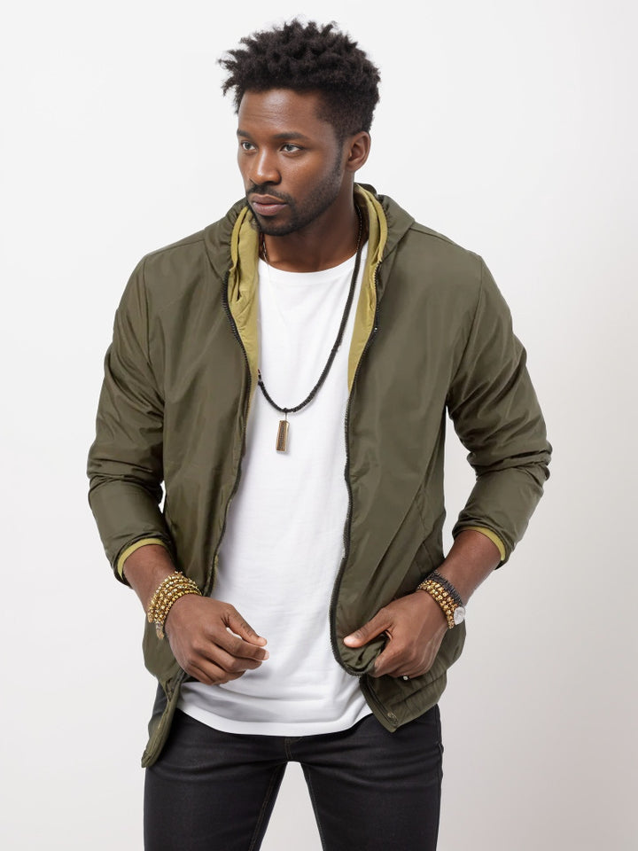 Lightweight transition jacket for men with adjustable hood Lune London