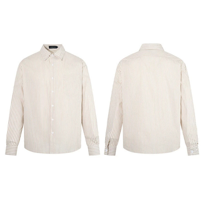 Men's Loose Shirt with Kent Collar, Fine Vertical Stripes and Chest Pocket Amarae