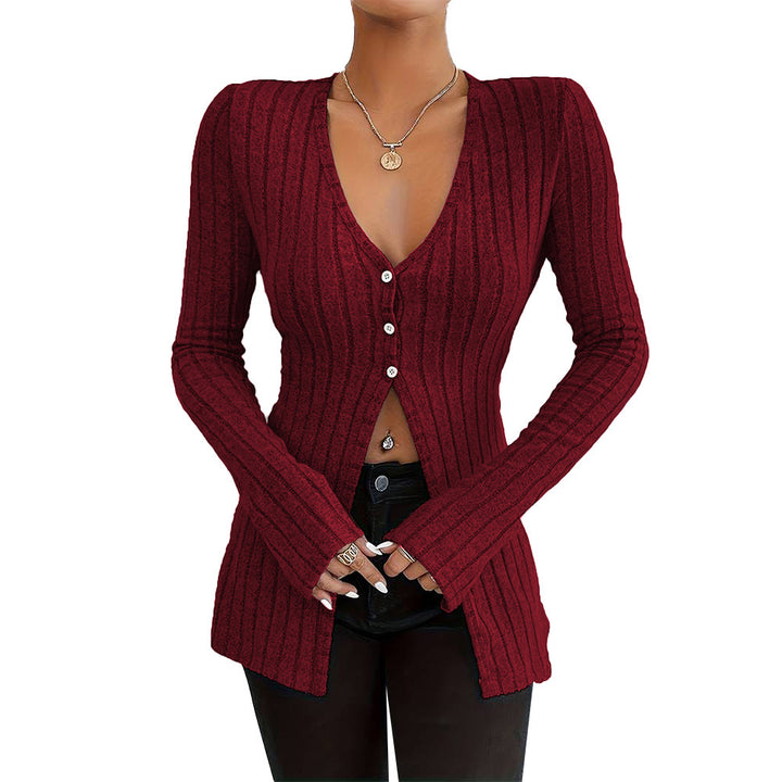 Cardigan long à manches longues pour femmes avec une fine structure en côtes et des détails de boutons élégants Chic & Stil