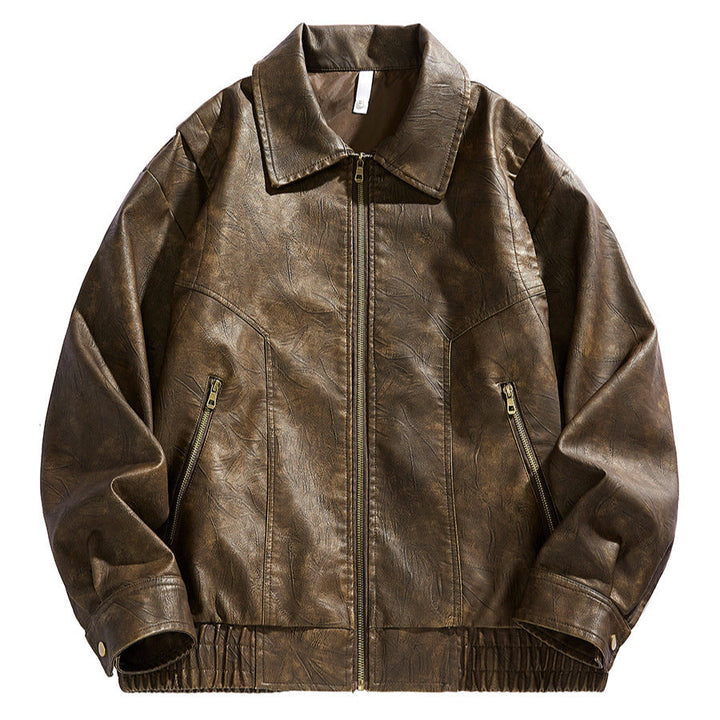 Amarae | Men's Short-Cut Leather Jacket with Elastic Waistband and Pockets