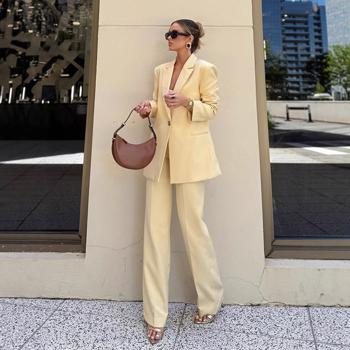 Women's Elegant Oversized Blazer with High Waist and Wide Leg Pants Amarae