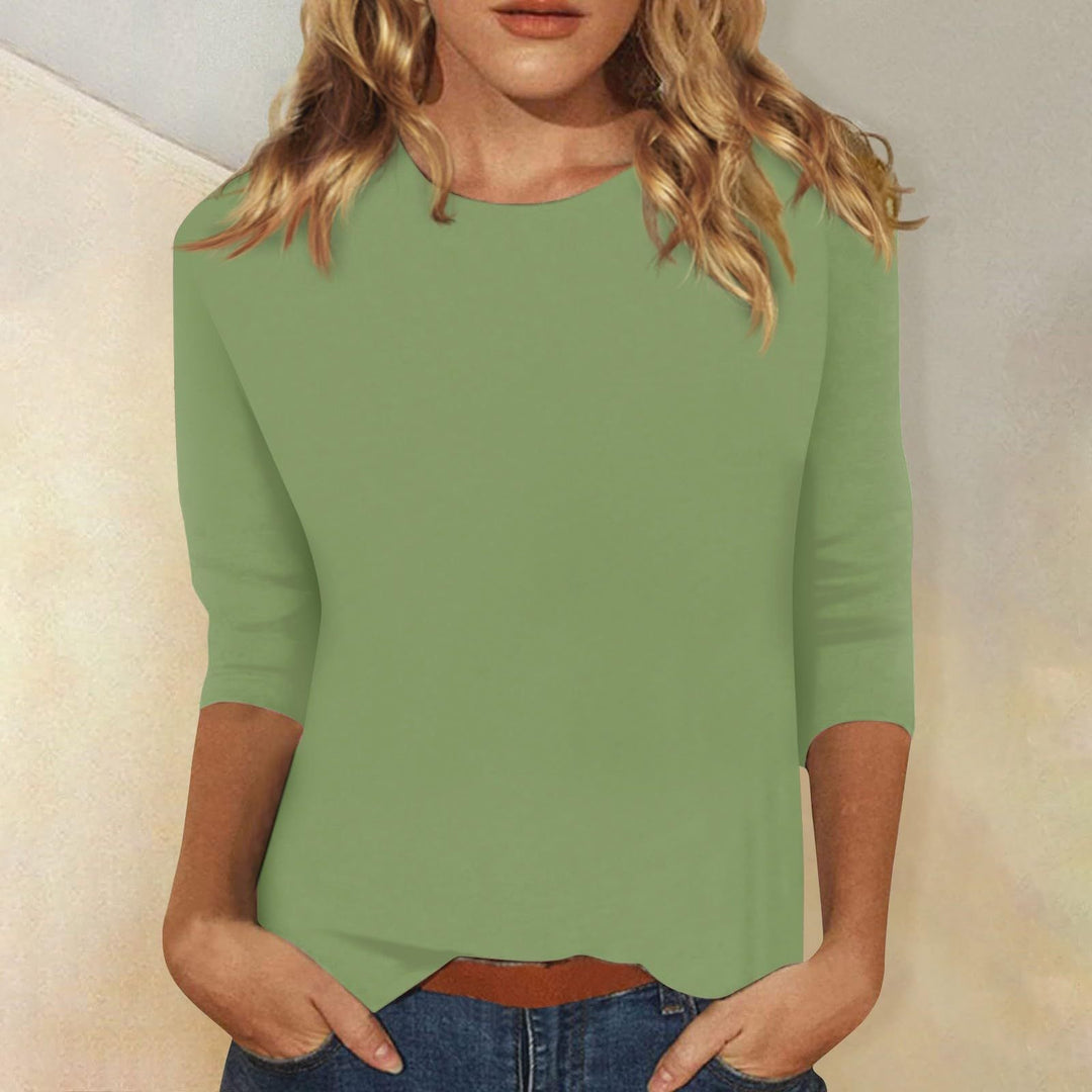 Women's Casual Top with Elegant 3/4 Sleeves and Curved Hem Lune London