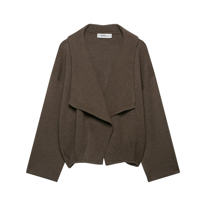 Women's short cut open wool blend cardigan with large shawl collar and boxy cropped silhouette Amarae