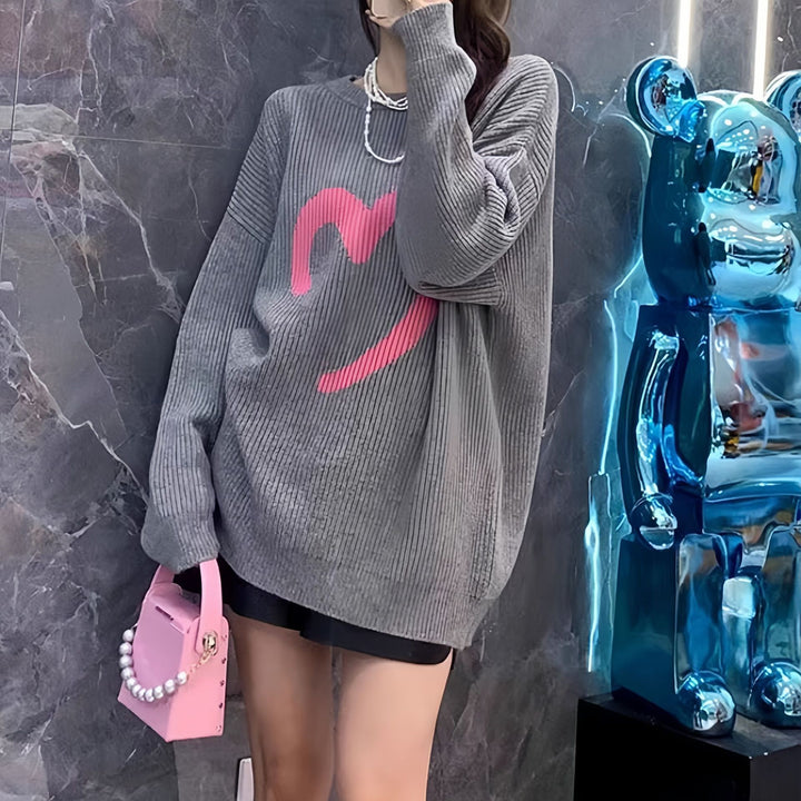 Sweater surdimensionné pour femmes avec motif de smiley tricoté Chic & Stil