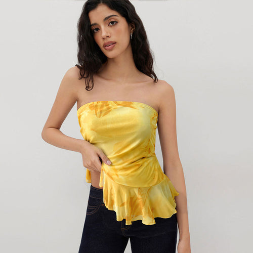 Women’s bandeau top with flowing ruffles and gathered details Chic & Stil