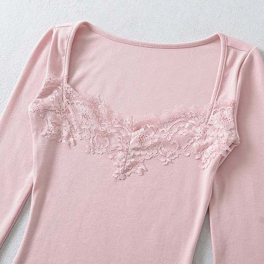 Women's Fitted Long Sleeve Shirt with Lace Bustier Look Amarae