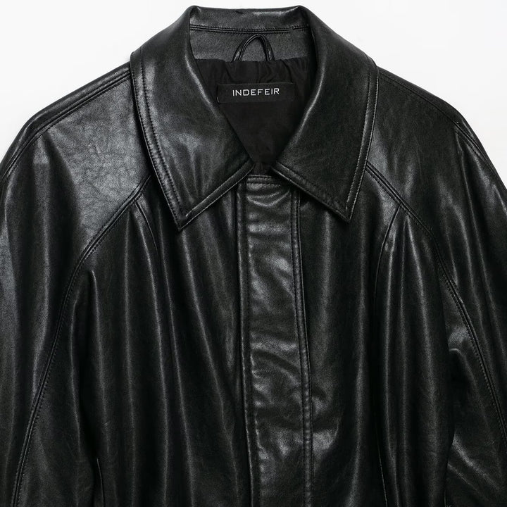 Women's short jacket made of vegan leather with a waist tie belt and dropped raglan sleeve construction Amarae