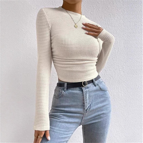 Long sleeve shirt for women in textured waffle fabric Amarae