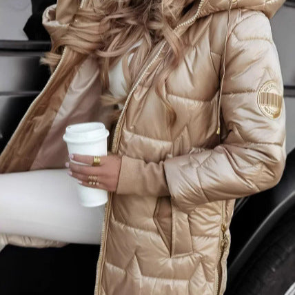 Modern and warm quilted jacket for women with hood Lune London
