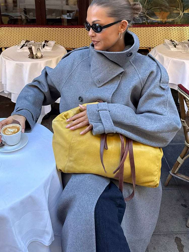 Ladies Oversize Coat made of Wool Mix with High Stand-Up Collar and Asymmetrical Button Placket Amarae