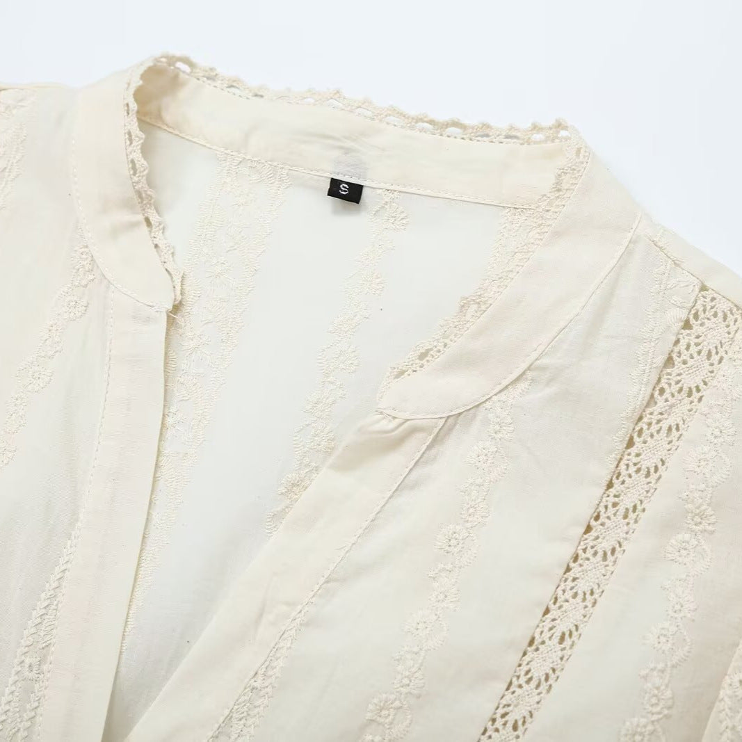 Women's Light Blouse with Lace Trimmings, V-Neck and Fitted Peplum Silhouette Amarae