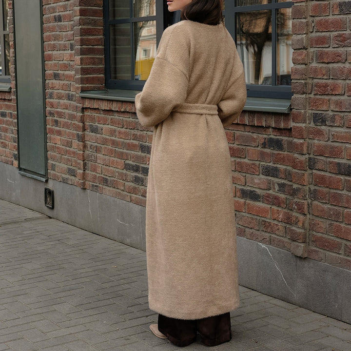 Soft knit coat for women with a tie belt and wide sleeves Lune London