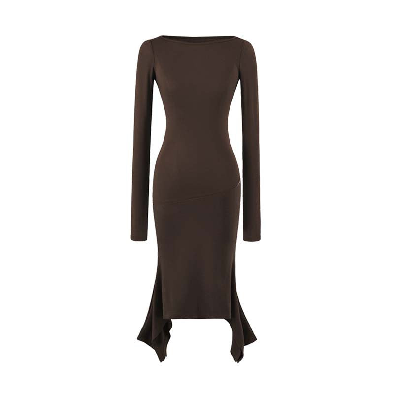 Women Figure-Hugging Midi Dress with Asymmetrical Hem and Panel Design Amarae