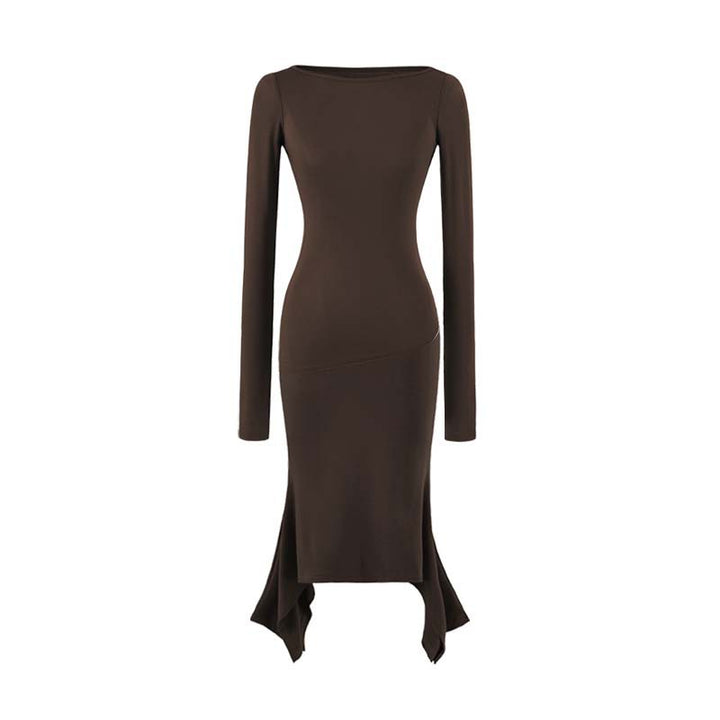 Women Figure-Hugging Midi Dress with Asymmetrical Hem and Panel Design Amarae