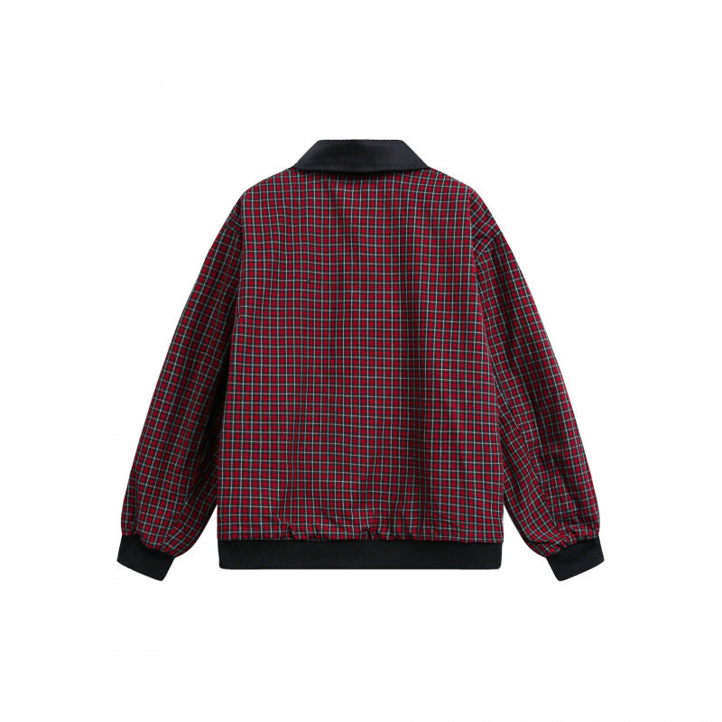 Unisex Reversible Zipper Jacket with Checkered Pattern and Smooth Back Amarae