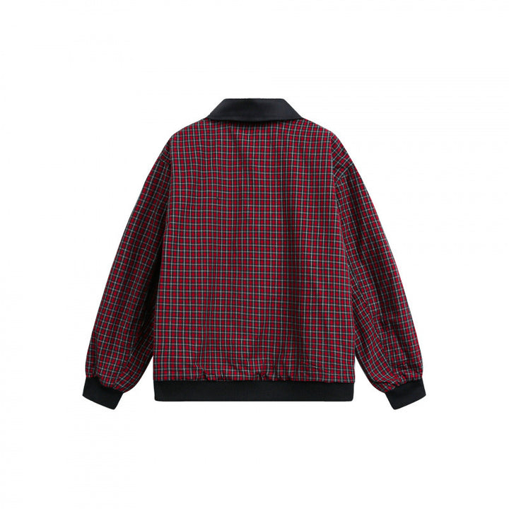 Unisex Reversible Zipper Jacket with Checkered Pattern and Smooth Back Amarae