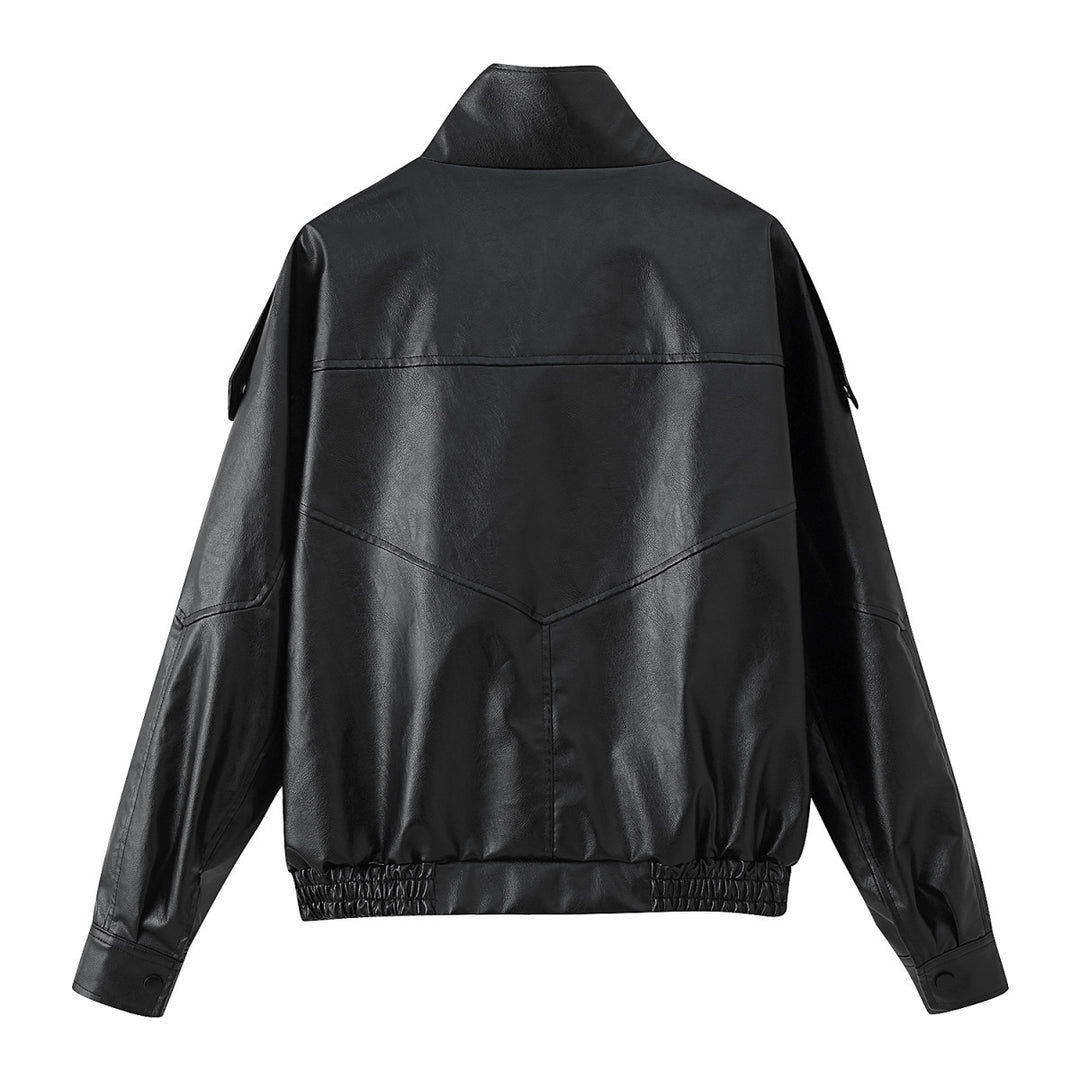 Trendy faux leather jacket for women with structured collar Lune London
