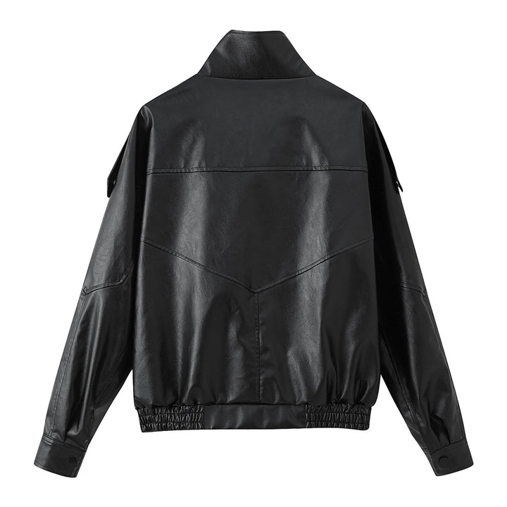 Trendy faux leather jacket for women with structured collar Lune London