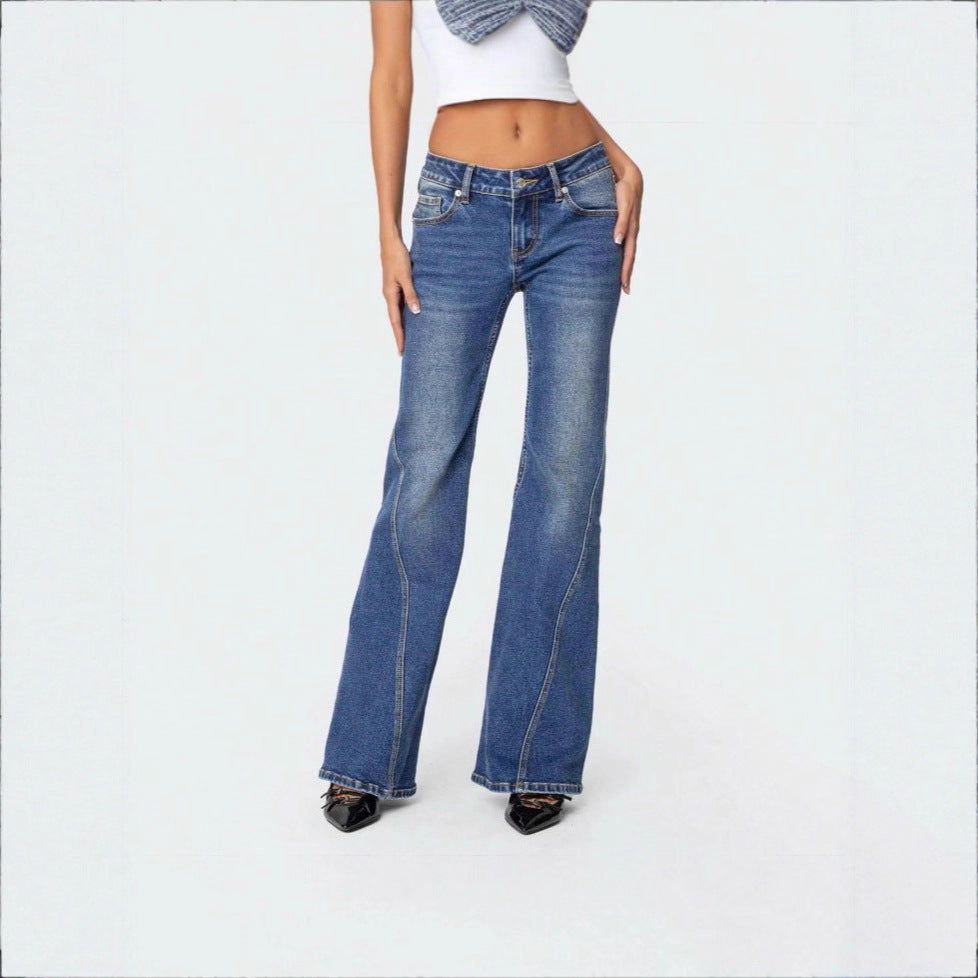 Ladies High-Waisted Vintage Flared Jeans with Slim Hip Section and Vertical Seam Amarae