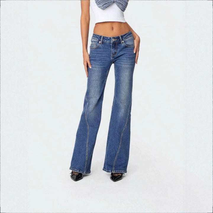 Ladies High-Waisted Vintage Flared Jeans with Slim Hip Section and Vertical Seam Amarae