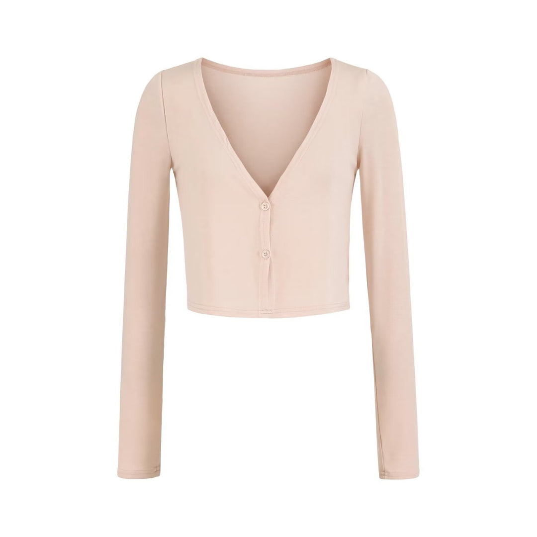 Women's Short Fine Knit Cardigan with Deep V-Neck and Button Front Amarae