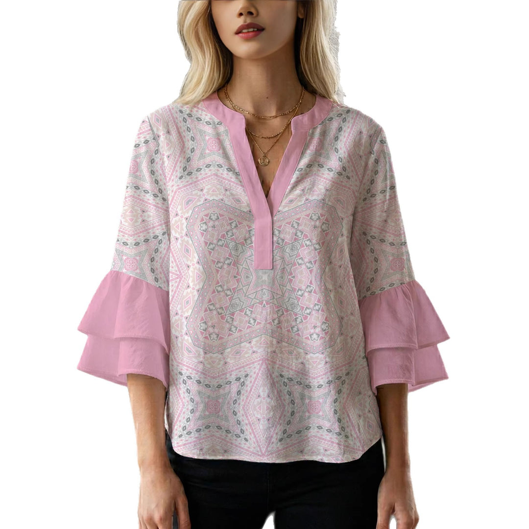 Women's blouse with voluminous ruffle sleeves and creative floral design Lune London