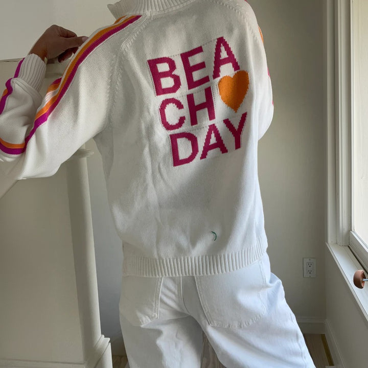 Sporty zip sweater for women with colorful stripes Lune London