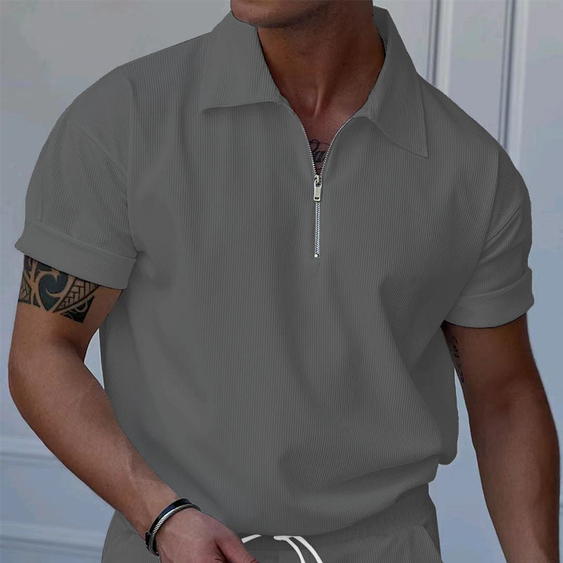 Short sleeve polo shirt for men with zip closure and structured fabric Lune London