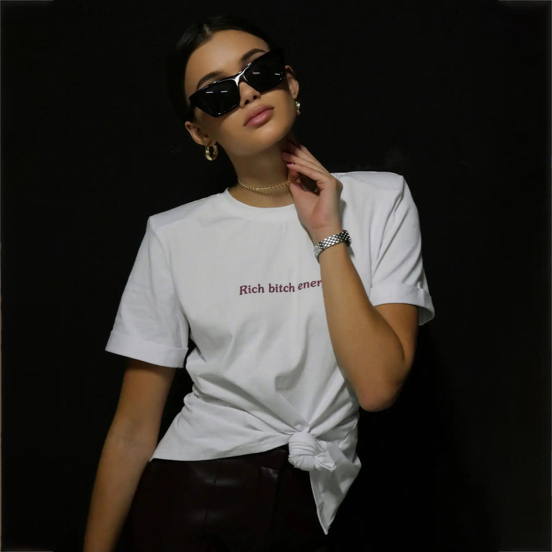 Ladies' T-shirt with creative inscription and fashionable knot Lune London