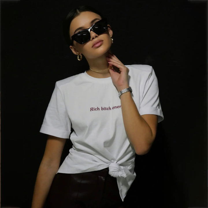 Ladies' T-shirt with creative inscription and fashionable knot Lune London