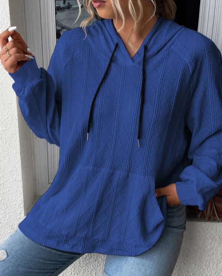 Women's Large Knit Hoodie with V-Neck and Stylish Chic Hood